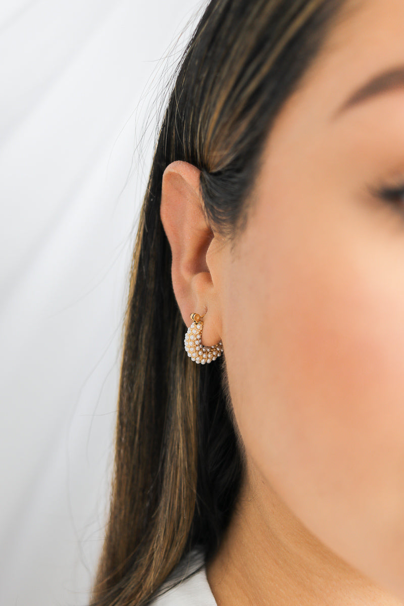 Sophia Mini Pearl Hoops | 18K Gold Plated