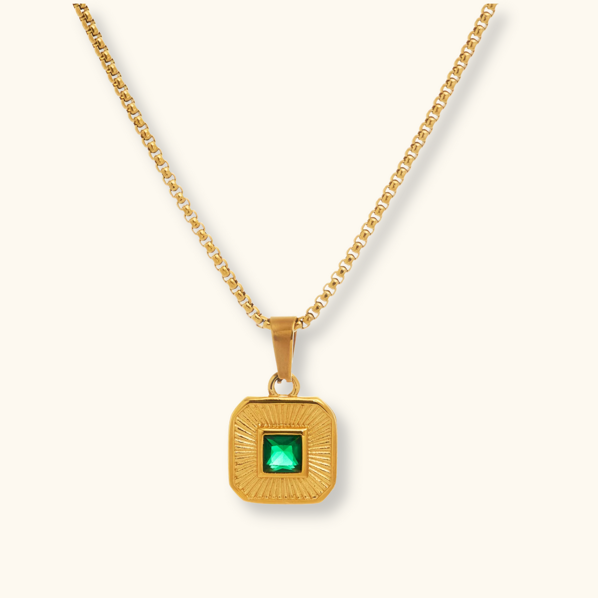Celine CZ Square Necklace | Green