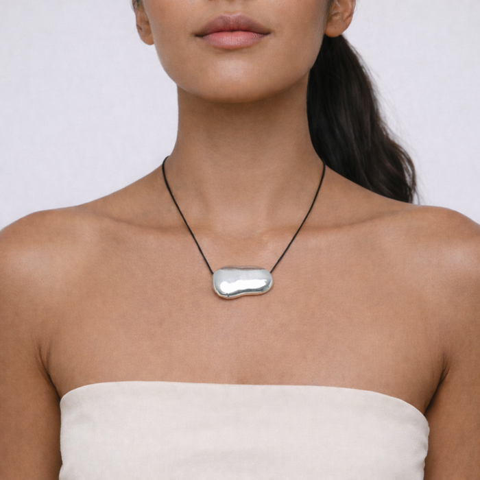 Adjustable Large Pebble Necklace | Silver