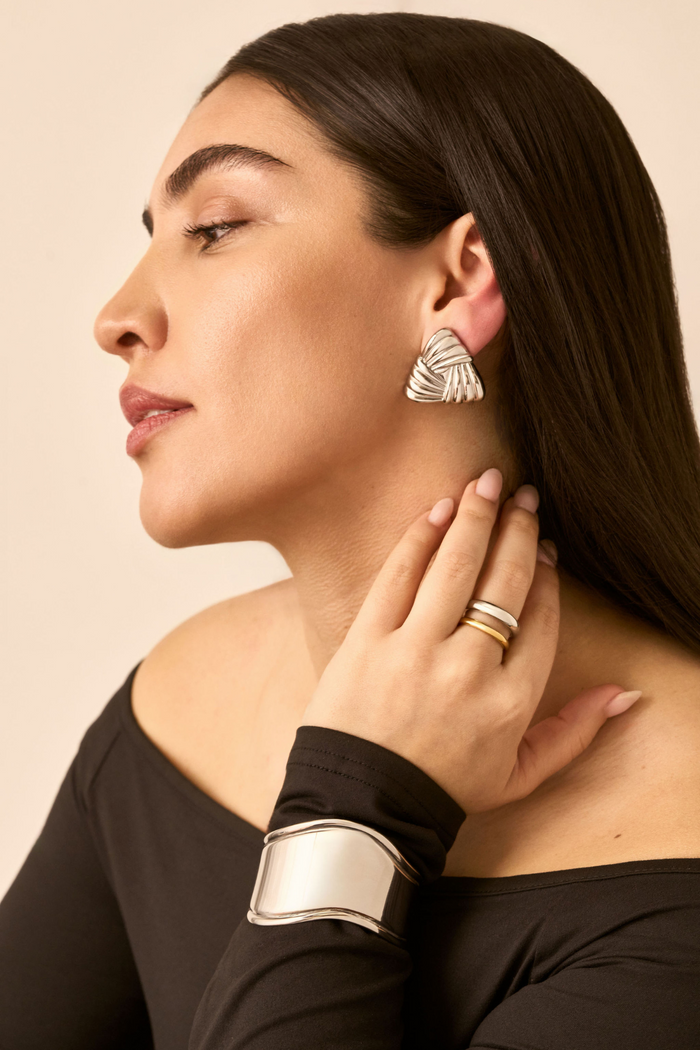 Natalie Triangle Textured Earrings - Silver