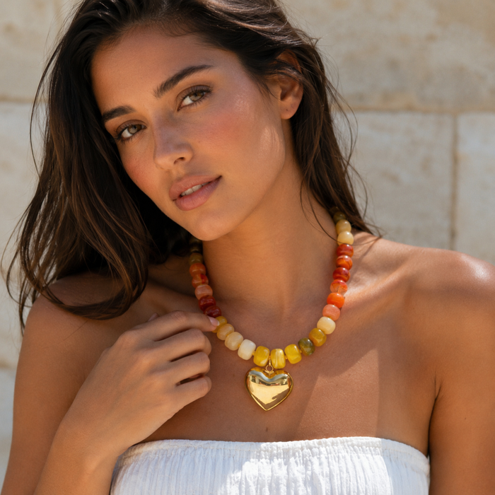 Sunset Heart Bead Necklace