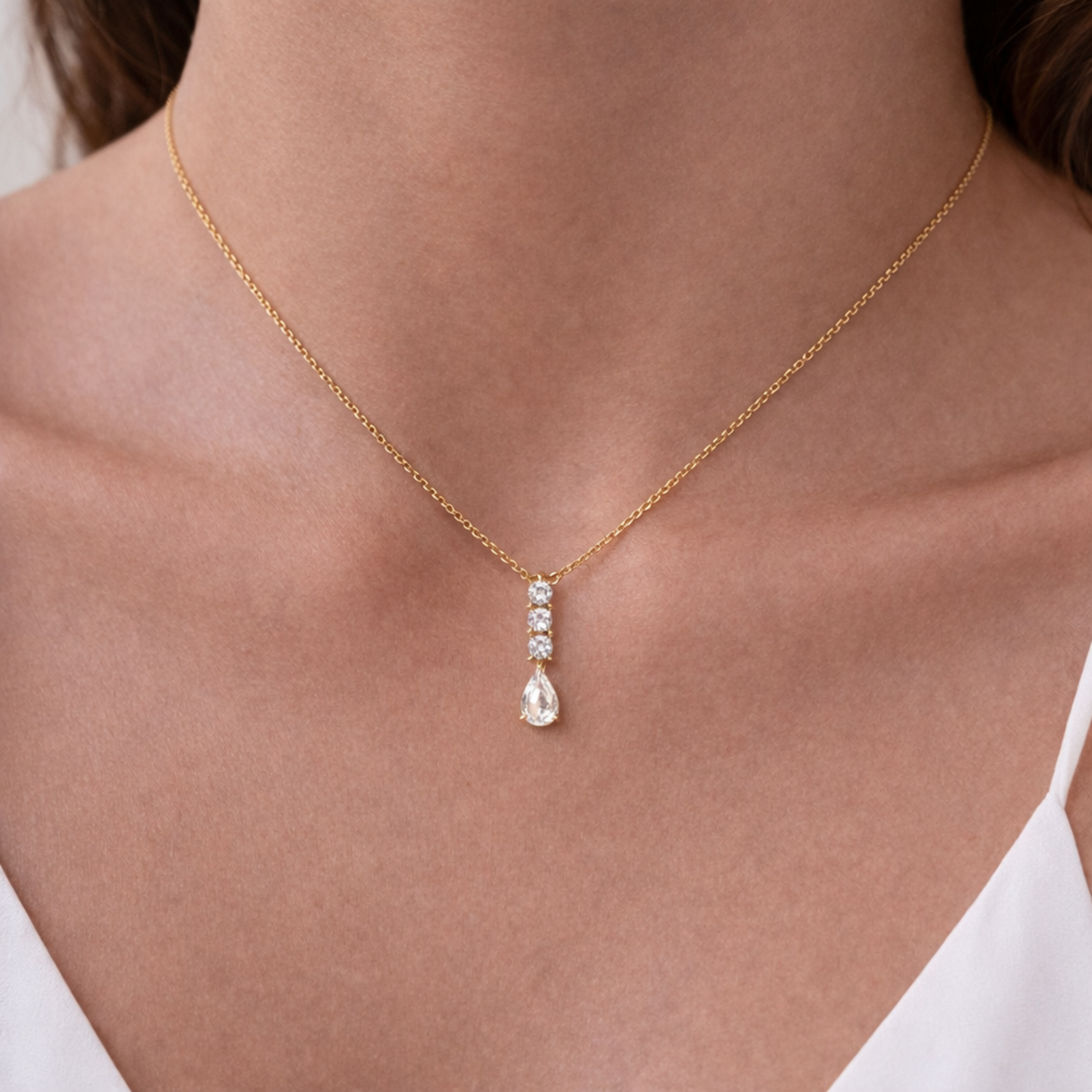 Lila Pear CZ Drop Necklace
