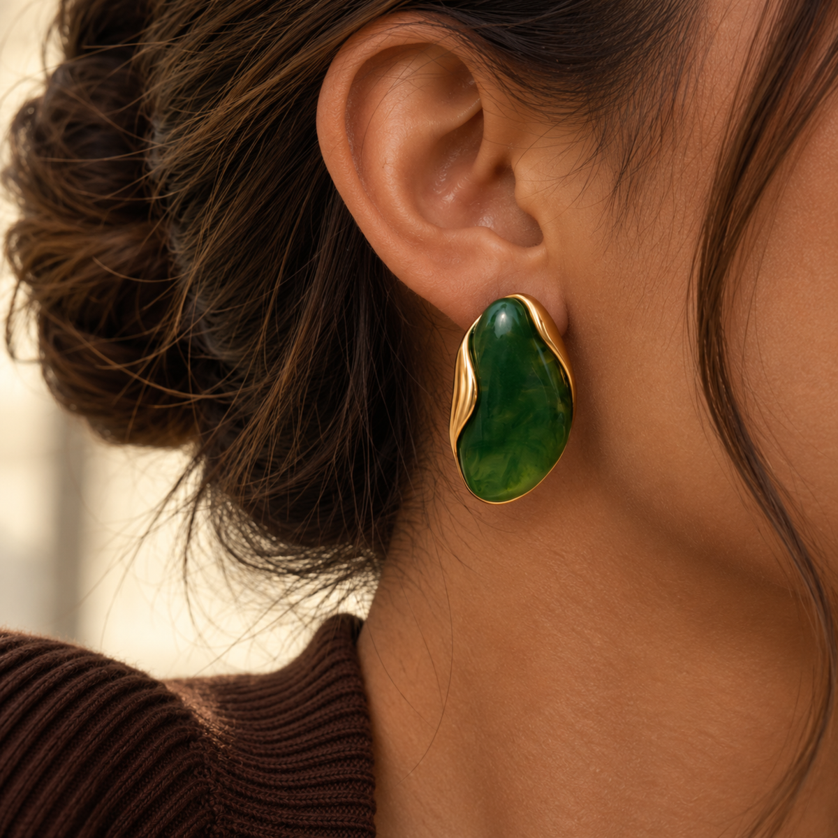 Maren Curved Oval Forest Green Earrings