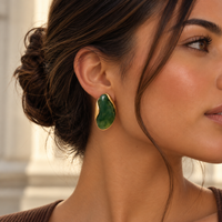 Maren Curved Oval Forest Green Earrings