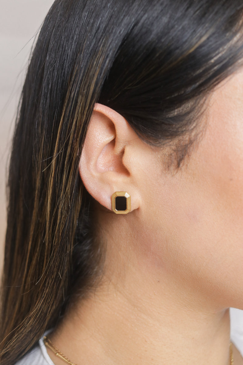 Isabel Geometric Black Earrings | 18K Gold Plated