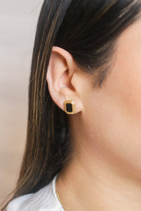 Isabel Geometric Black Earrings | 18K Gold Plated