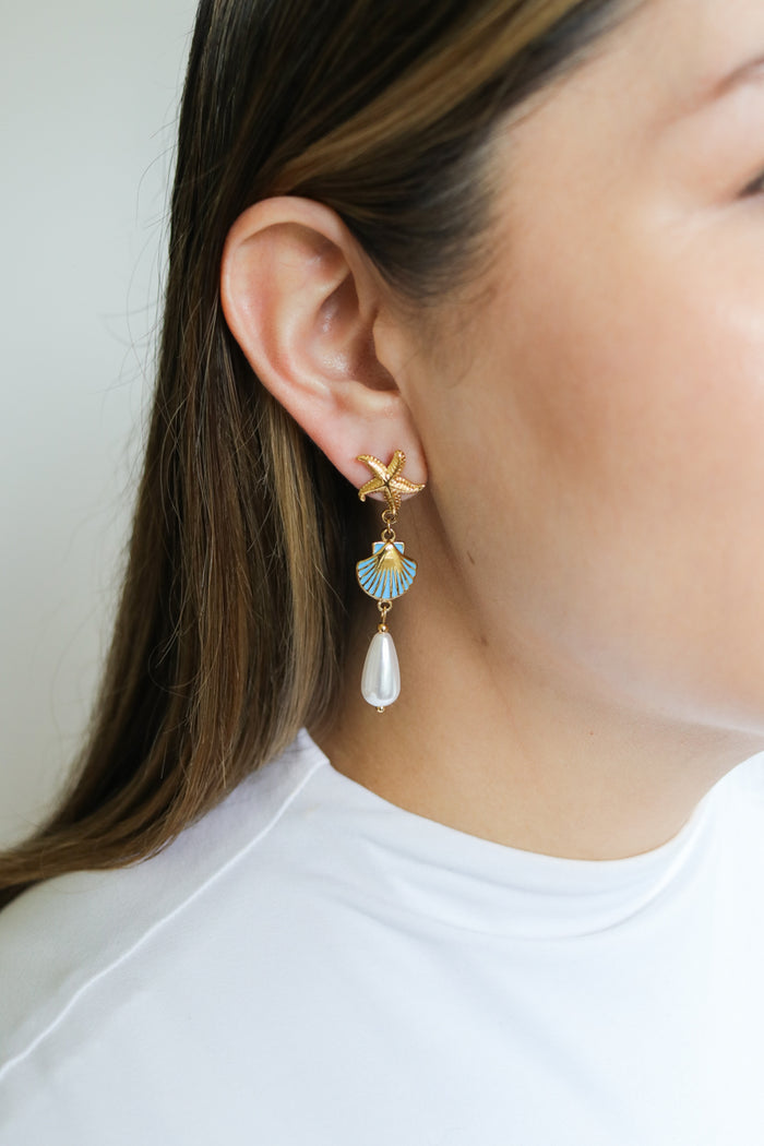 Leilani Shell Pearl Drop Earrings