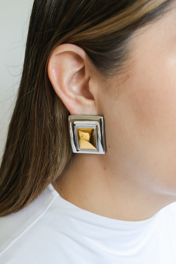 Demi Mixed Metal Rectangle Earrings