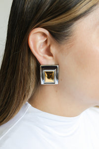 Demi Mixed Metal Rectangle Earrings