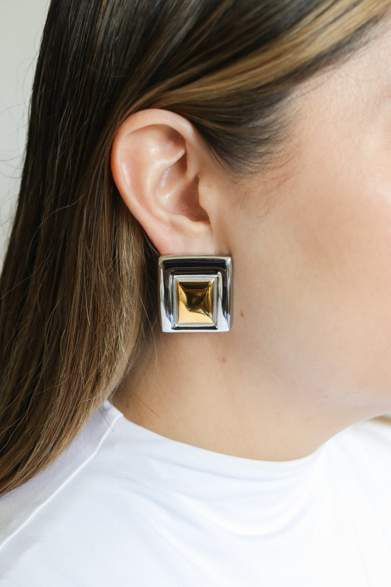 Demi Mixed Metal Rectangle Earrings