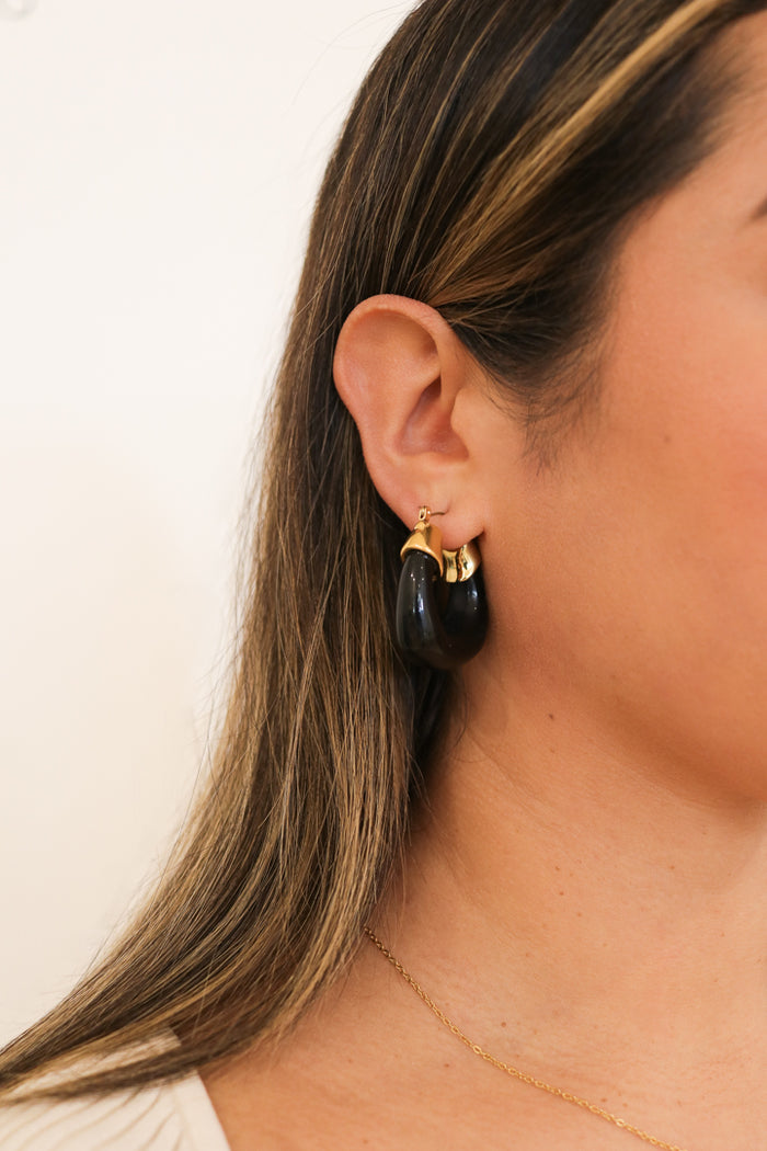 Lena Black Hoop Earrings