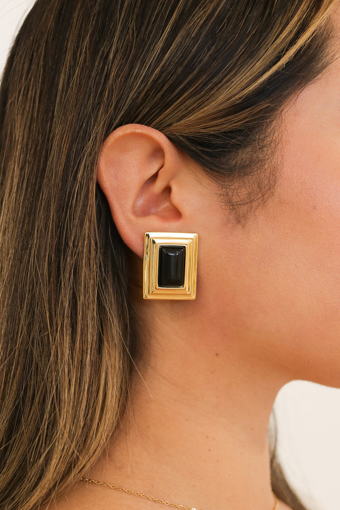 Thalia Rectangle Black Earrings