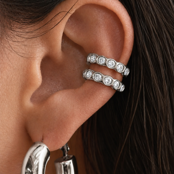 Jade CZ Ear Cuff | Silver
