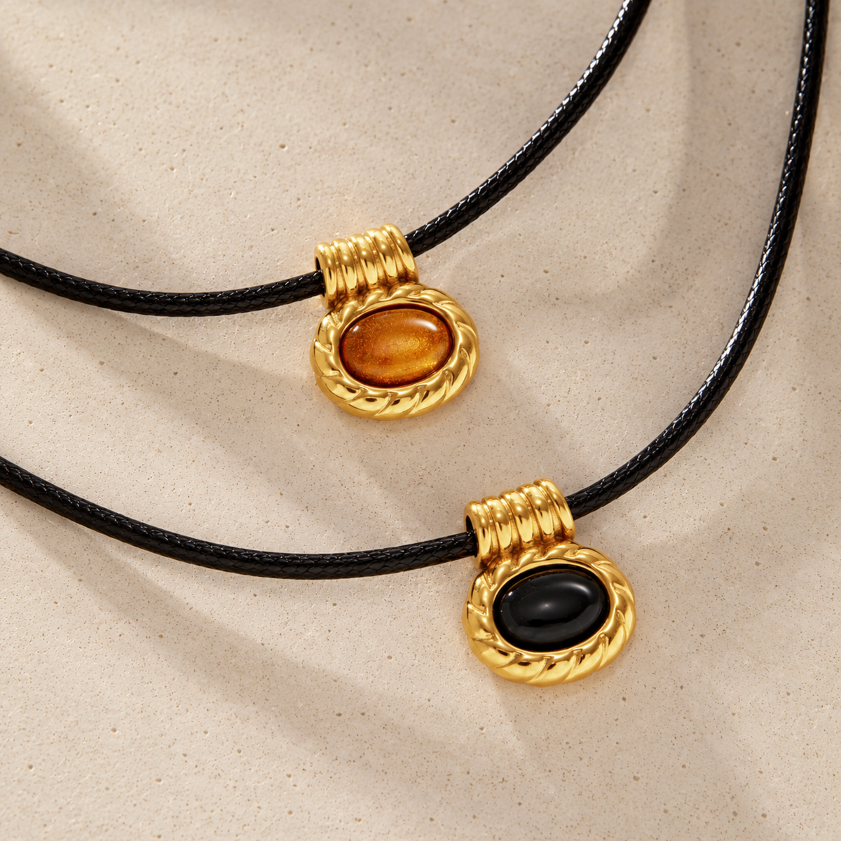 Simone Black Cord Pendant Necklace