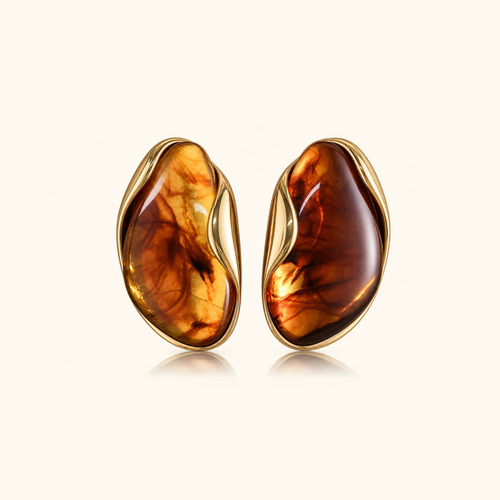 Maren Curved Oval Amber Brown Earrings