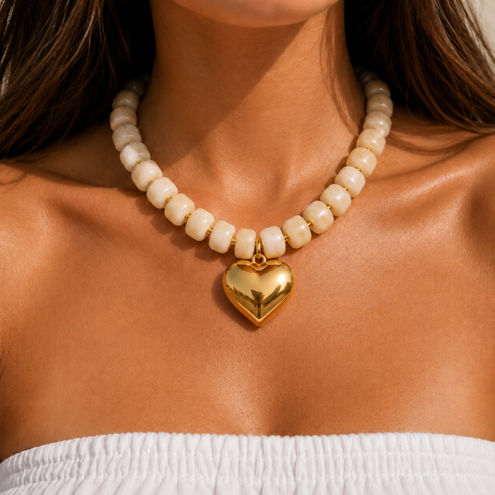Ivory Heart Bead Necklace