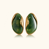 Maren Curved Oval Forest Green Earrings