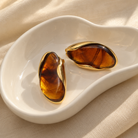 Maren Curved Oval Amber Brown Earrings
