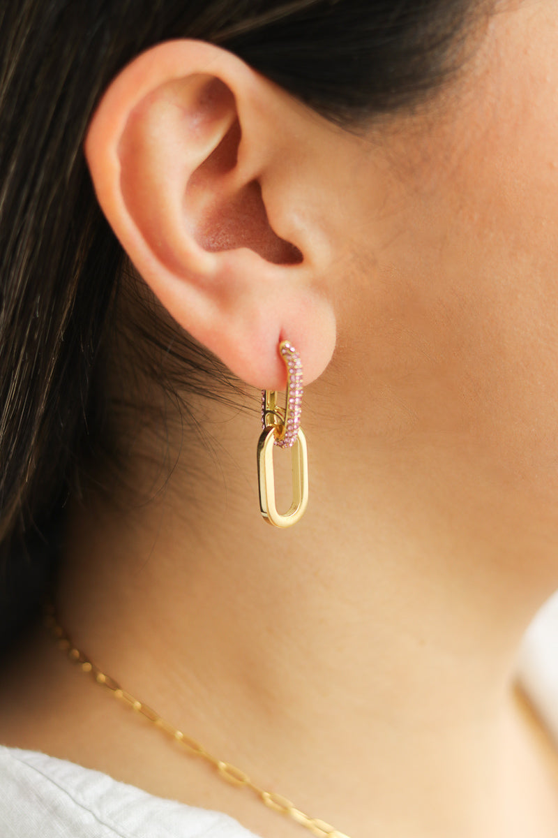 Mariana Chain Link Hoops | 18K Gold Plated | Pink