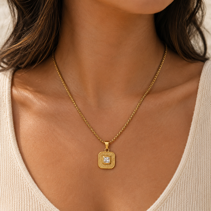Celine CZ Square Necklace