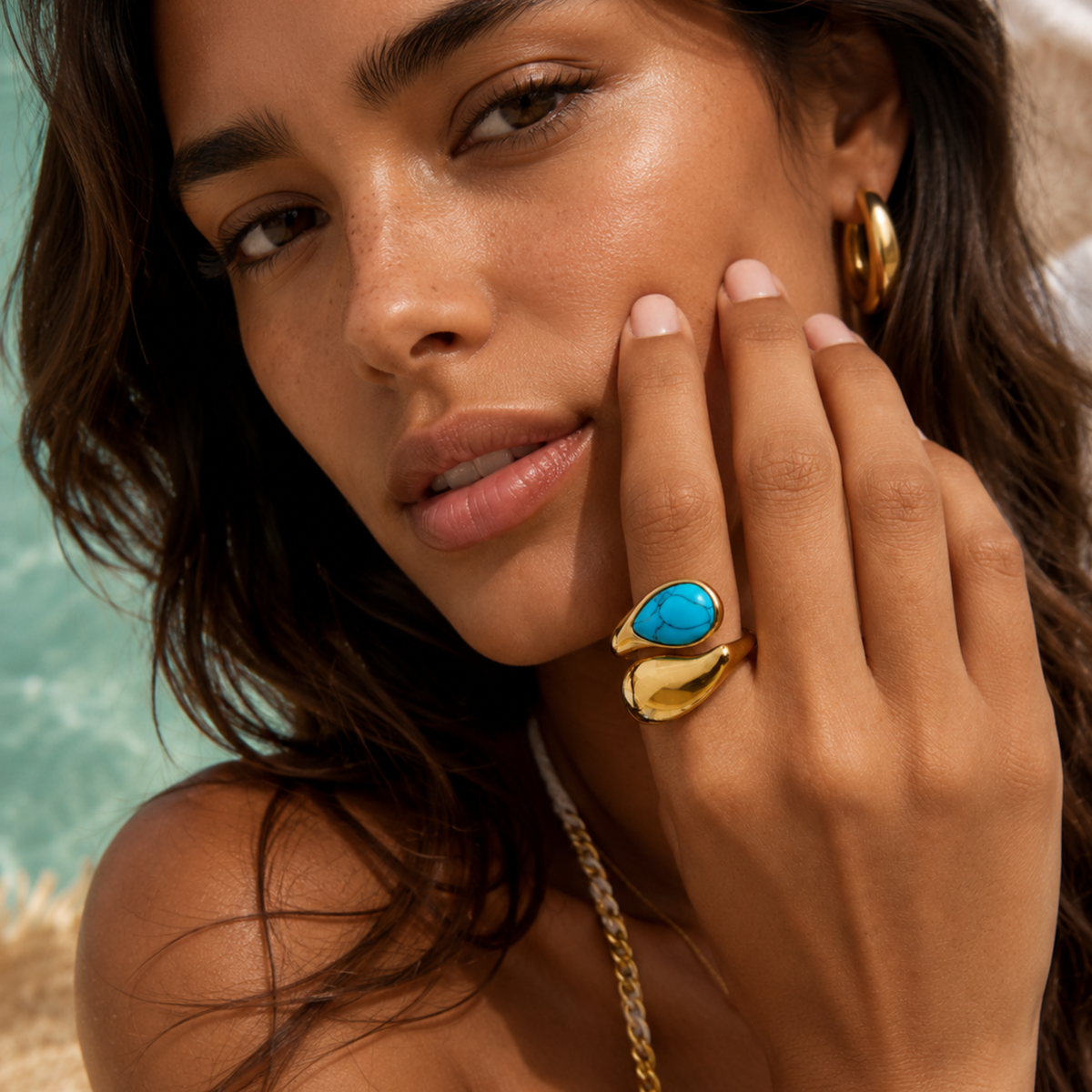 Soleil Chunky Turquoise Ring | Adjustable